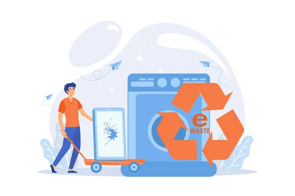 Empresário Levando Smartphone Antigo Carrinho Para Reciclagem Resíduos Eletrônicos Redução —  Vetores de Stock