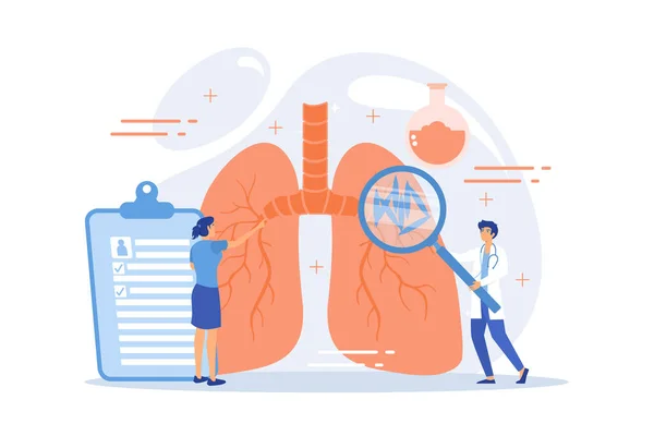 Arzt Mit Lupe Betrachtet Bakterien Der Lunge Tuberkulose Mykobakterium Tuberculosis — Stockvektor