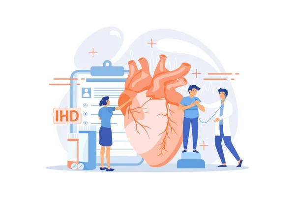 Circulatory System Complications Cardiologists Studying Human Organ Heart Disease Ischemic — Stock Vector