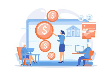 Mali danışman emeklilerin fonunu hesaplıyor. Emeklilerin finansal okur yazarlığı, emeklilik planlama kursları, emeklilik gelirleri kontrol konsepti. düz vektör modern illüstrasyon