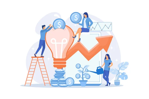 Petits Entrepreneurs Investissant Dans Innovation Fort Potentiel Capital Risque Investissement — Image vectorielle