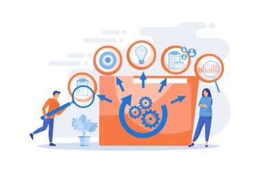 KPI ve görev yönetimi. Çalışma akışı optimizasyonu. Proje yaşam döngüsü, başarılı proje yönetimi, proje tamamlama konsepti aşamaları. düz vektör modern illüstrasyon