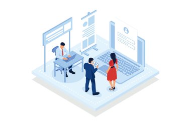 Sınıf giriş kodu. Genç öğrenci çevrimiçi sınıfa erişim kodu, eğitim uygulaması, sanal eğitim, uzaklık eğitimi, izometrik vektör modern illüstrasyonla katılıyor