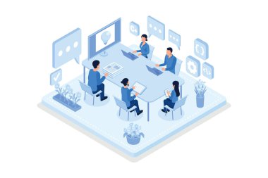 İş konseptinde devops. Web pankartı, bilgi grafikleri, kahraman resimleri, izometrik vektör modern illüstrasyon için kullanılabilir