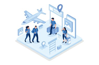 Aktif seyahat konsept şablonu. Web pankartı, bilgi grafikleri, kahraman resimleri, izometrik vektör modern illüstrasyon için kullanılabilir