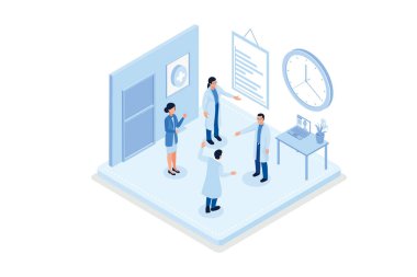 Farklı tıbbi personel karakterleri. Web pankartı, bilgi grafikleri, kahraman resimleri, izometrik vektör modern illüstrasyon için kullanılabilir