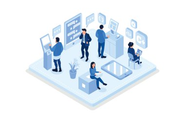 Geliştirme ekibi iş konseptinde. Web pankartı, bilgi grafikleri, kahraman resimleri, izometrik vektör modern illüstrasyon için kullanılabilir