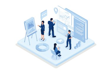 Bankacılık kavramı için artırılmış gerçeklik. Web pankartı, bilgi grafikleri, kahraman resimleri, izometrik vektör modern illüstrasyon için kullanılabilir