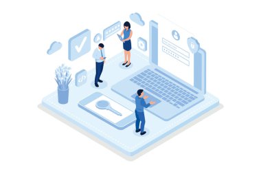 İkili kimlik doğrulama pankartı ve metin yeri. Web pankartı, bilgi grafikleri, kahraman resimleri, izometrik vektör modern illüstrasyon için kullanılabilir