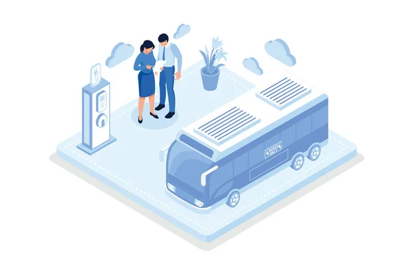 Sustainable transportation, public transport in modern city, isometric vector modern illustration