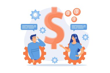 Müşteri, gerçek zamanlı olarak akıllı telefondan asistanla konuşuyor. Sohbet satışları, sohbet pazarlaması, gerçek zamanlı sohbet robotu satış konsepti, düz vektör modern illüstrasyon.