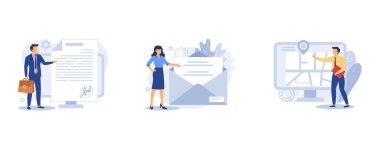 Şirket web sitesi menüsü. Yasal uyarı, haber sitesi sekmesi, haritalar ve talimatlar, şirket kuralları, kullanıcı arayüzü. Düz vektör modern illüstrasyonunu ayarla