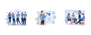 Çeşitli arkadaş grubuyla mutlu bir arkadaşlık günü. Özel bir olayı kutlamak için kucaklaşıyorlar, pazarlama konseptini referans veriyorlar, evrimsel ölçeği analiz ediyorlar, düz vektör modern illüstrasyonunu kuruyorlar.