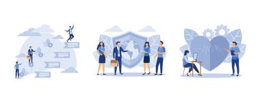 Çevrimiçi sunum programı projenin sürecini gösteriyor, Dünya korunan gezegen, aile doktoru, yassı vektör modern illüstrasyonunu ayarlayın