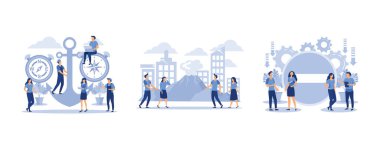 Yaratıcı ekipteki liderlik vasıfları, volkanik patlama, iş yerindeki sorunlar, yassı vektör modern illüstrasyon