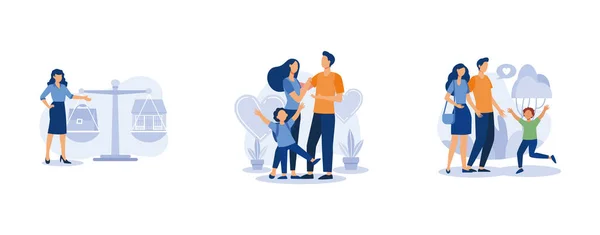 Família Feliz Equilibrar Trabalho Família Responsabilidade Parental Pais Adotivos Carinhosos — Vetor de Stock
