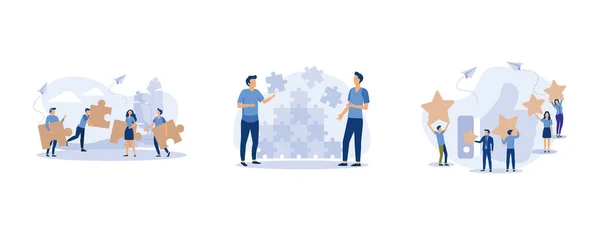 Personnes Reliant Les Éléments Puzzle Symbole Travail Équipe Coopération Partenariat — Image vectorielle