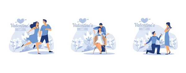 Šťastný Valentýn Únor Den Všech Milenců Nastavit Pár Lásce Nastavit — Stockový vektor