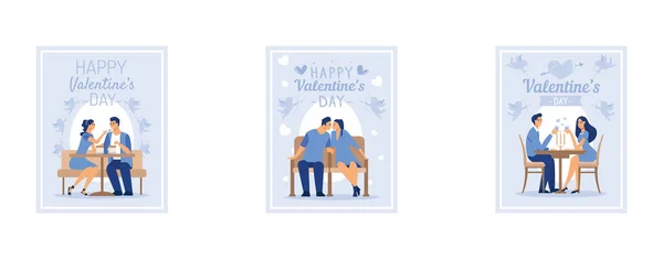 Pár Lásce Šťastný Valentýn Únor Den Všech Milenců Nastavit Plochý — Stockový vektor