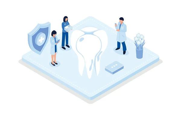 Médico Dentista Equipe Médica Cuidando Dos Dentes Limpeza Profissional Dos — Vetor de Stock