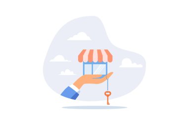 Başarının küçük işletme anahtarı, yeni bir dükkan açmak, yeni bir şirket ya da şirket kurmak, girişimci ya da KOBİ, ürün satışı kavramını büyütmek ya da artırmak, düz vektör modern illüstrasyon
