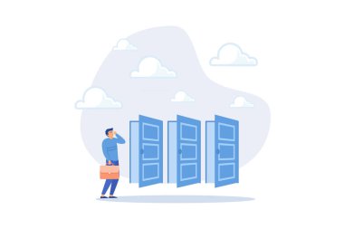 Seçim yapmak, kariyer fırsatı, alternatif yol için karar vermek, yeni bir işe karar vermek ya da önemli bir şans, doğru ya da yanlış karar kavramı, düz vektör modern illüstrasyon