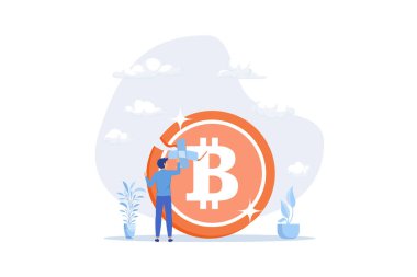 Bitcoin ve kripto para değeri çökmeden ya da yıkıldıktan sonra geri döner, Bitcoin ticaret konseptini düzeltir ya da düzeltir, düz vektör modern illüstrasyon