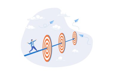 Hedeflere ve iş hedeflerine, hedeflere ve amaca ulaşma çabaları, iş ve kariyer konseptinde başarılı olma yolculuğu, yassı vektör modern illüstrasyon