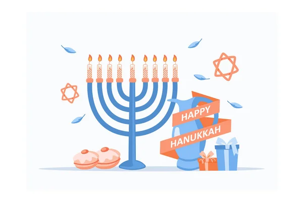 Χέρι Σχεδίασε Happy Hanukkah Λογότυπο Σήμα Και Εικονίδιο Τυπογραφία Χειρόγραφη — Διανυσματικό Αρχείο