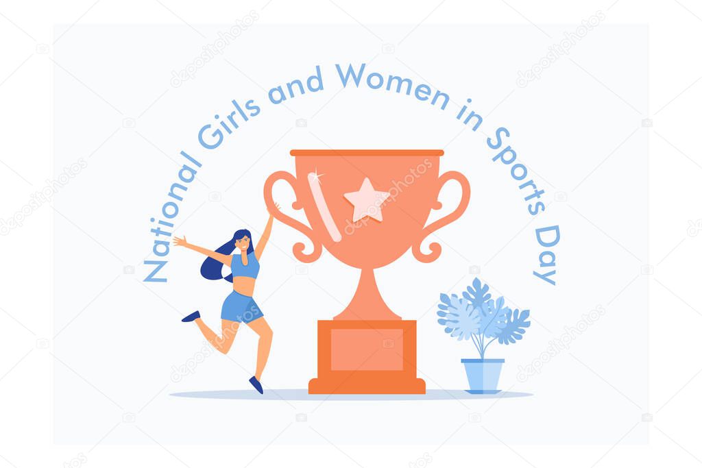 National Girls and Women in Sports Day. Holiday concept. Template for background, banner, card, poster with text inscription, flat vector modern illustration