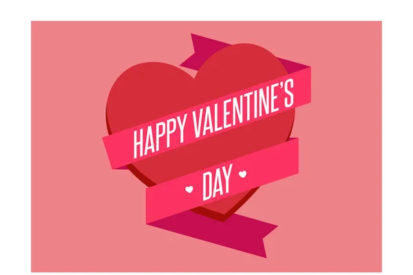 Happy Valentines Day Card Beautiful Lettering Symbol Heart Flat Vector — Stockvektor