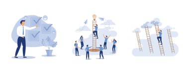 Bir kişi ürün veya hizmet için iyi bir çevrimiçi inceleme bırakır, başarıya giden yol motivasyon, kariyer gelişimi konsepti, düz vektör modern illüstrasyondur