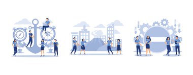 Yaratıcı ekipteki liderlik vasıfları, volkanik patlama, iş yerindeki sorunlar, yassı vektör modern illüstrasyon