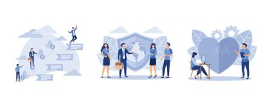 Çevrimiçi sunum programı projenin sürecini gösteriyor, Dünya korunan gezegen, aile doktoru, yassı vektör modern illüstrasyonunu ayarlayın