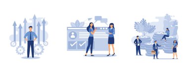 ok, sosyal ağ, yatırım yönetim kartları üzerinde hedefe taşımak, düz vektör modern illüstrasyon ayarlayın