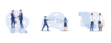 Başarı konseptini elde etmek, sözleşme imzalamak, düz vektör modern illüstrasyonunu belirlemek için fikir sunumu, iş alıntısı veya mesaj