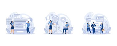 Bilişim uzmanlığı ayarlandı. Programcı yazılım yazar ve bilgisayar için kod oluşturur. Proje ve uygulama için kodlama betiği, düz vektör modern illüstrasyonunu ayarla