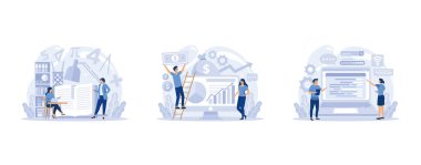 Büyük bir okul ya da eğitim sınıfı seti. Sosyal ve doğa bilimi okuyan bir öğrenci. Modern okul eğitim sistemi, düz vektör modern illüstrasyonunu ayarla