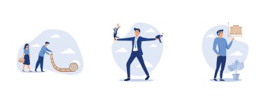 Başarıya giden kariyer yolu, kaybeden ya da kendini motive eden problem konsepti, ev fiyatlandırma grafiği sunan akıllı iş adamı uzmanlığı, düz vektör modern illüstrasyonunu ayarla