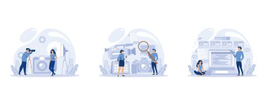 IT meslek koleksiyonu. Programcı yazılım yazar ve bilgisayar için kod oluşturur. Proje ve uygulama için kodlama betiği, düz vektör modern illüstrasyonunu ayarla