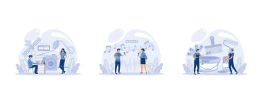 IT meslek koleksiyonu. Programcı yazılım yazar ve bilgisayar için kod oluşturur. Proje ve uygulama için kodlama betiği, düz vektör modern illüstrasyonunu ayarla