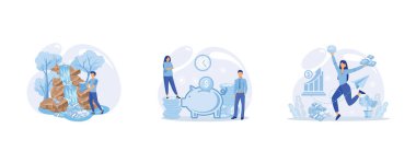 Çevrimiçi bankacılık, finansal danışmanlık, tasarruf hesabı. Cep telefonu ödemeleri, nakit işlemleri. Cep telefonu para transferi uygulaması. E-para, banka depoziti. Dijital cüzdan. Nakit yatırım, düz vektör modern illüstrasyonunu ayarla