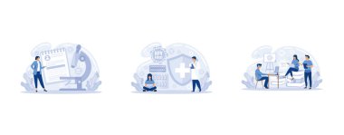 İnsan papillomavirüs önleme, bağışıklık geliştirme, antivirüs yaratma. HPV testi, HPV aşısı, HPV eğitim programları, düz vektör modern illüstrasyonunu ayarlayın