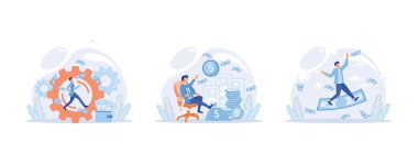 Pasif gelir, para kazanmak, aktif gelir, nakit akışı. Kâr elde etmek. İş başarısı ve finansal büyüme fikri. Ticari faaliyet süreci ve artan gelir, düz vektör modern illüstrasyonunu ayarlayın