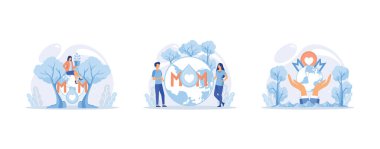 Uluslararası Toprak Ana Günü, çevre sorunları ve ekolojik koruma. Evrensel sembolik aşk bayramı, ortak bakım evi, düz vektör modern illüstrasyonunu ayarla