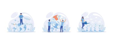 Profesyonel gelişim için yardım. Nitelikli çalışan eğitim programı. Yazılım geliştirme ve büyümeyi öğrenmek. Çevik proje yönetim devOps ekibi, proje hayat kargaşası toplantısı, düz vektör modern illüstrasyonunu ayarlayın