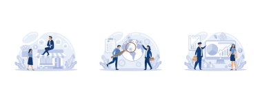 İnternet afişi ya da iniş sayfası seti. Ticari genişleme, pazarlama stratejisi ve ürün tanıtımı, düz vektör modern illüstrasyonunu ayarlayın