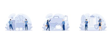 İşçi hakları paketi seti. Tazminat, çalışanın maaşına ek olarak. İşçi avantajları: fazla mesai, sağlık sigortası, tatil ve emeklilik yardımları, düz vektör modern illüstrasyonunu belirle