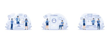 Technical support online service or platform set. Idea of customer service. Consultant providing customer with valuable information, set flat vector modern illustration