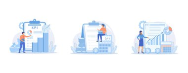 KPI abstract concept, Net income calculating abstract concept , Financial management system abstract concept, set flat vector modern illustration